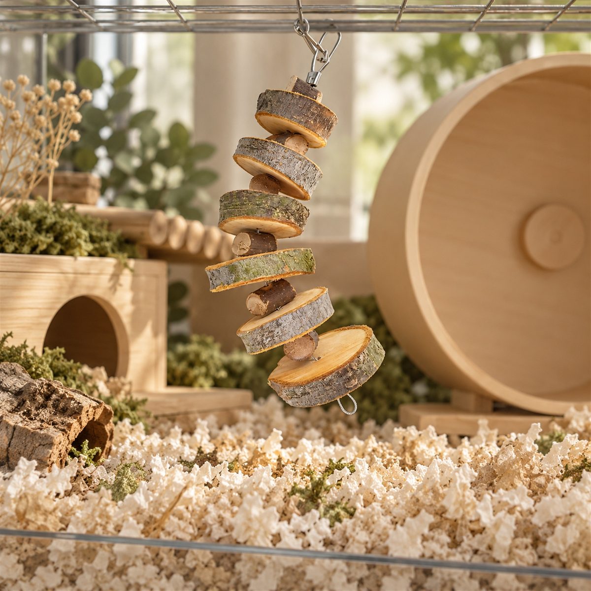 Illustrative image of Apple Wood Chew Skewer in a hamster habitat scene