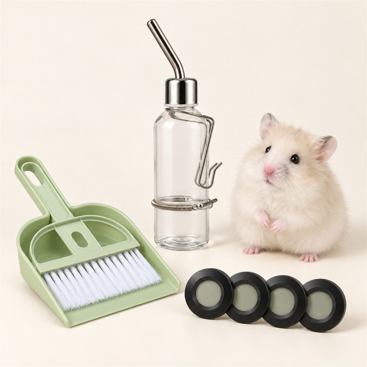 Illustrative image of Habitat Helper Kit with our hamster Guga beside it