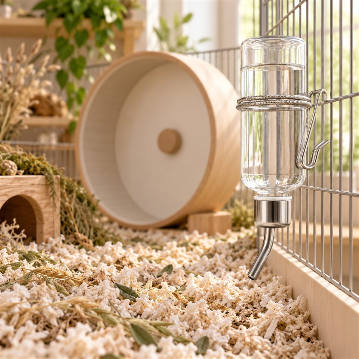 Illustrative image of Hanging Water Bottle in a hamster habitat scene